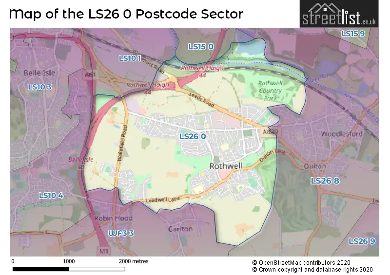 Map of the LS26 0 and surrounding postcode sector