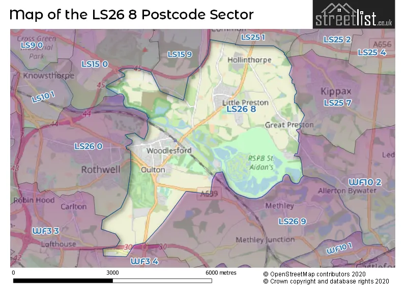 Map of the LS26 8 and surrounding postcode sector
