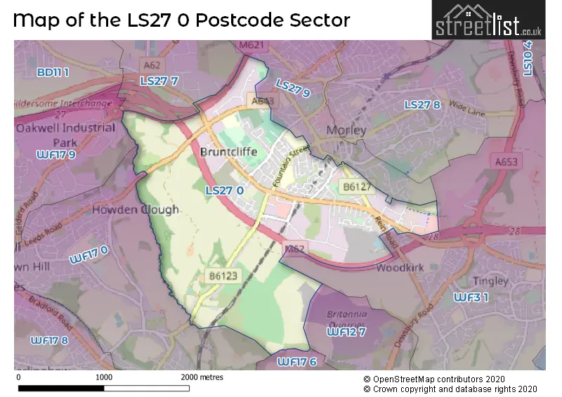 Map of the LS27 0 and surrounding postcode sector
