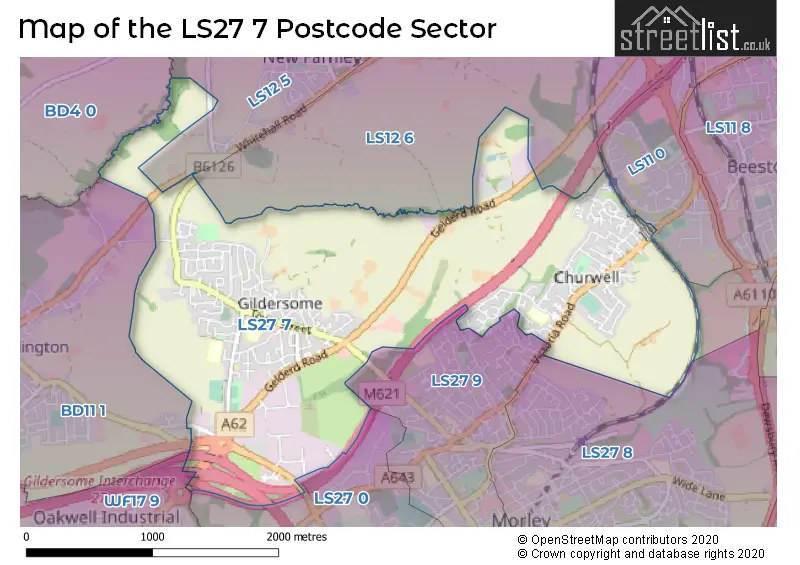 Map of the LS27 7 and surrounding postcode sector
