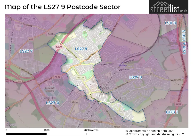 Map of the LS27 9 and surrounding postcode sector