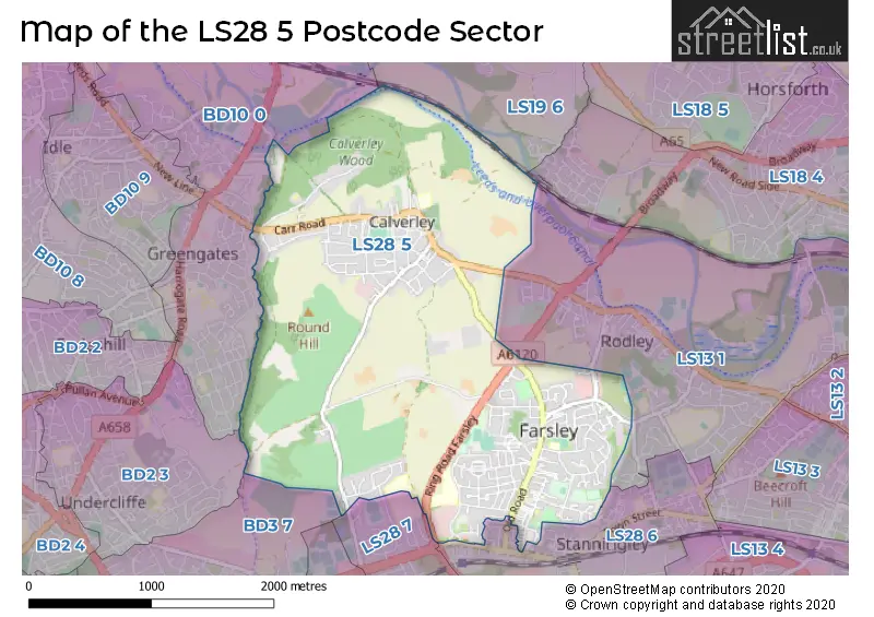 Map of the LS28 5 and surrounding postcode sector