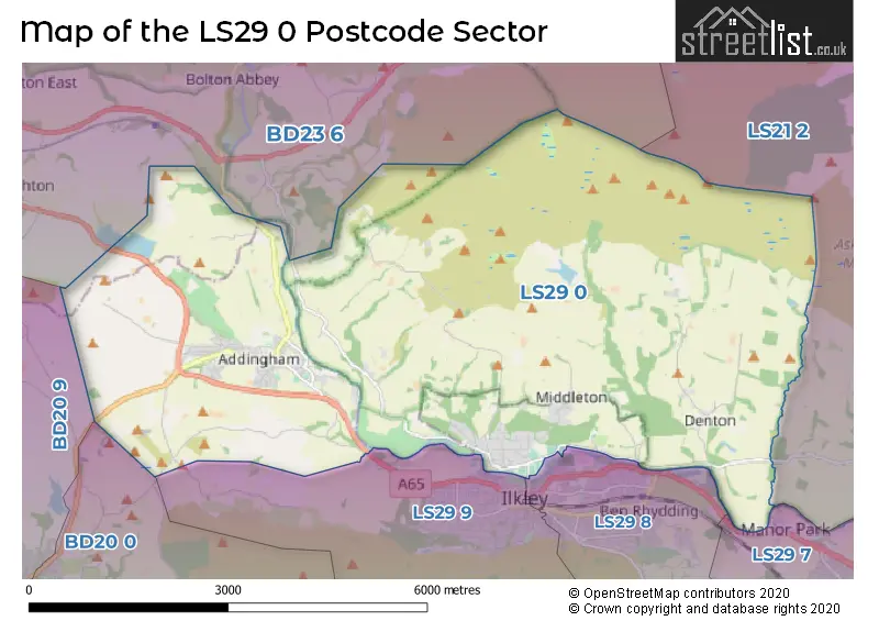 Map of the LS29 0 and surrounding postcode sector