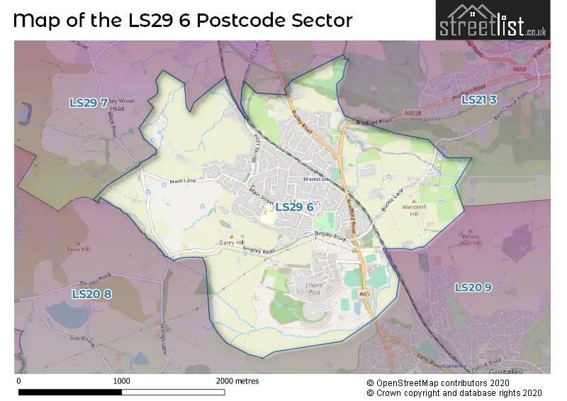 Map of the LS29 6 and surrounding postcode sector