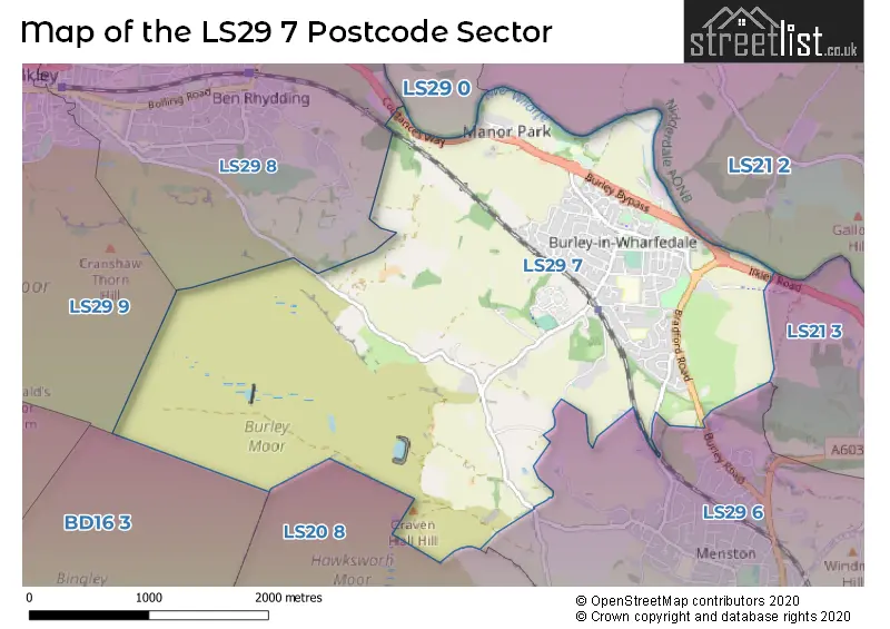 Map of the LS29 7 and surrounding postcode sector