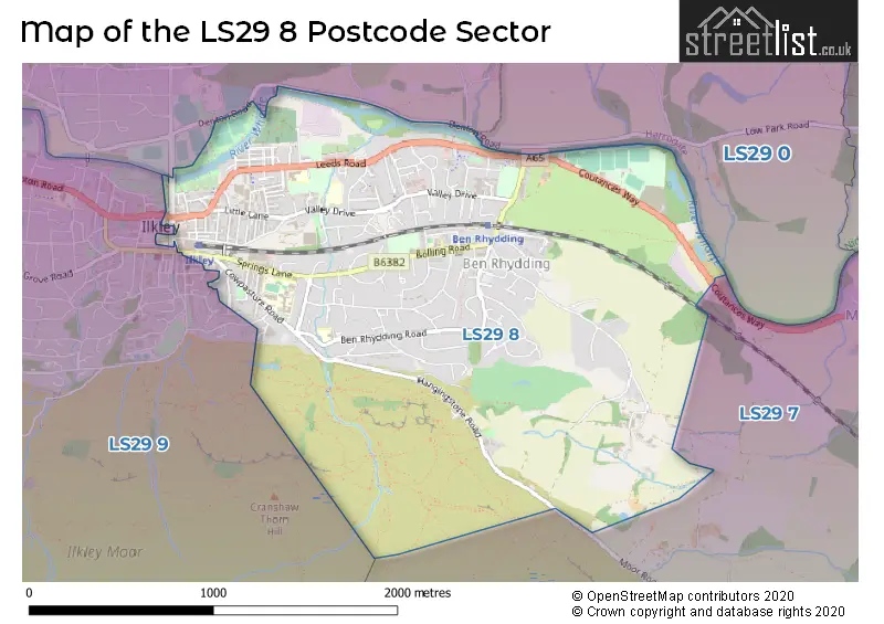 Map of the LS29 8 and surrounding postcode sector
