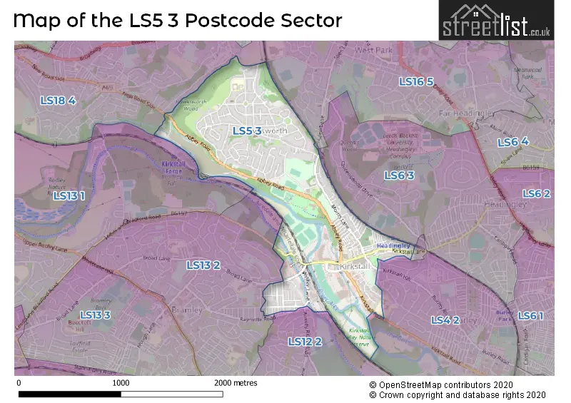 Map of the LS5 3 and surrounding postcode sector
