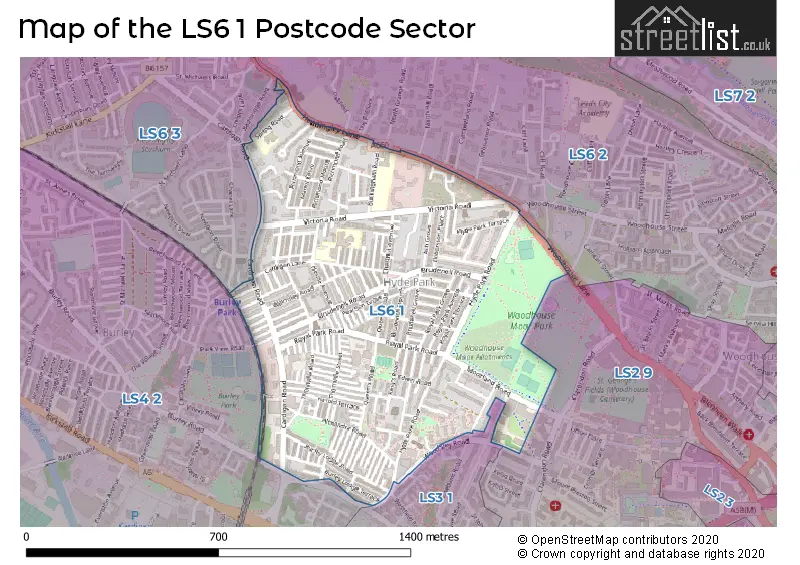 Map of the LS6 1 and surrounding postcode sector