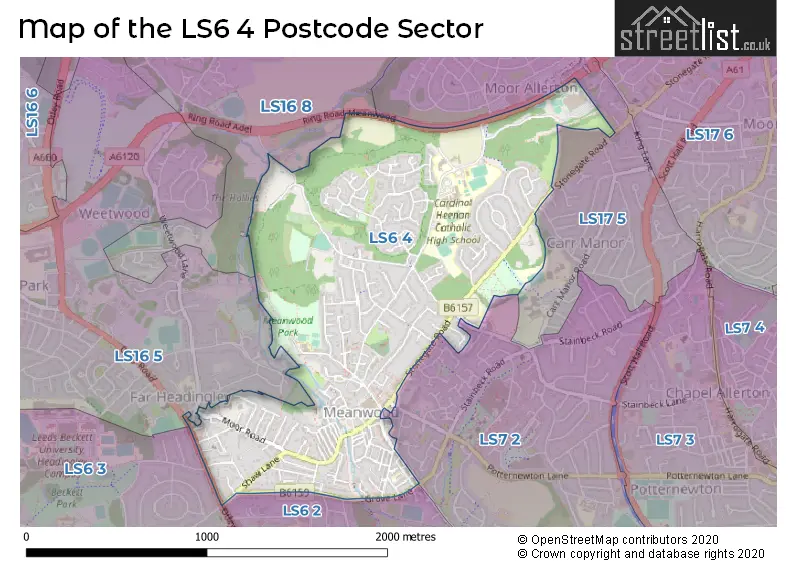 Map of the LS6 4 and surrounding postcode sector