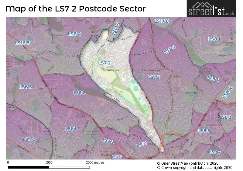 Map of the LS7 2 and surrounding postcode sector