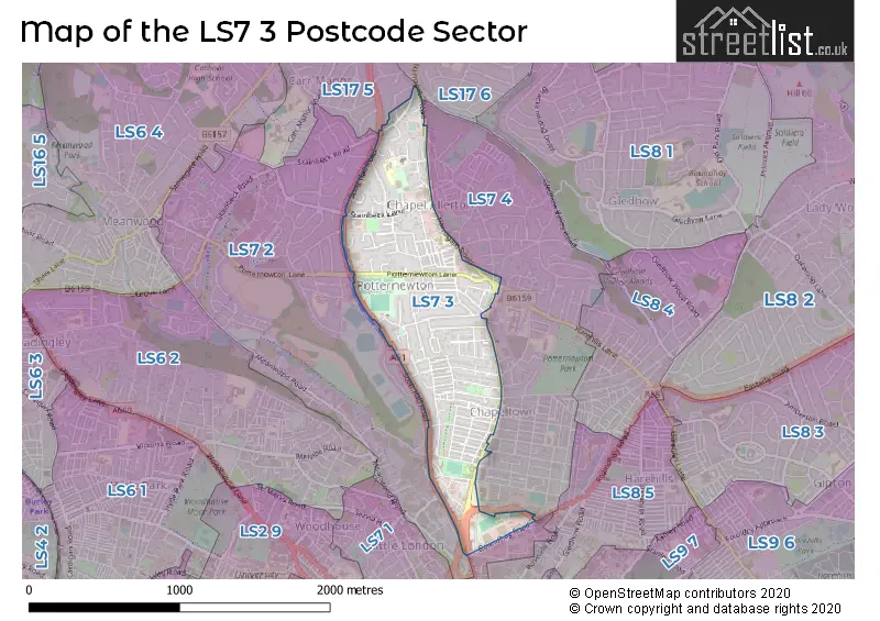 Map of the LS7 3 and surrounding postcode sector
