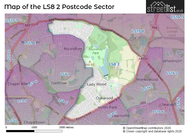 Map of the LS8 2 and surrounding postcode sector