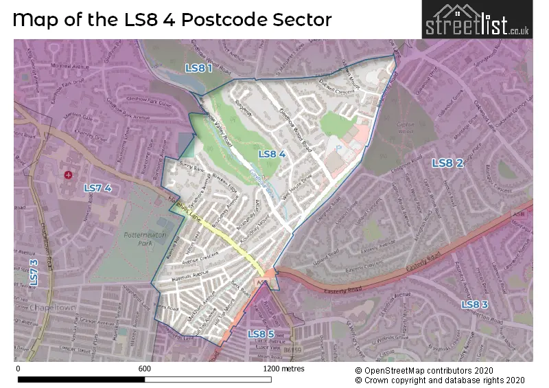 Map of the LS8 4 and surrounding postcode sector