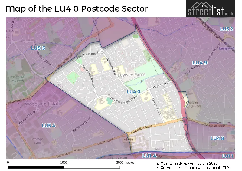 Map of the LU4 0 and surrounding postcode sector