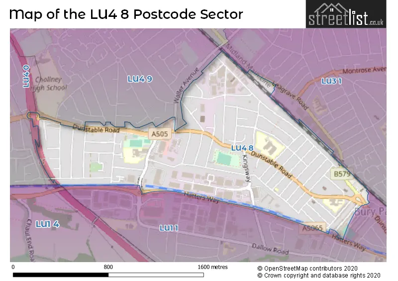Map of the LU4 8 and surrounding postcode sector