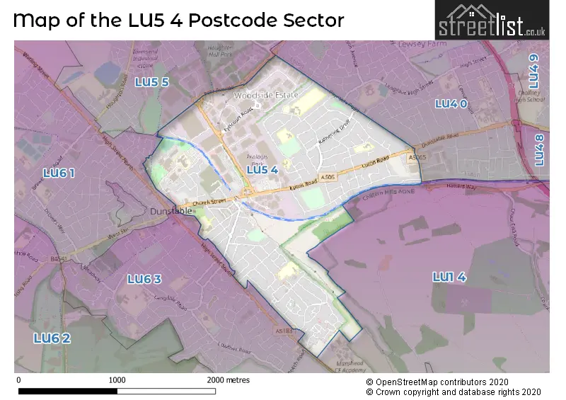 Map of the LU5 4 and surrounding postcode sector