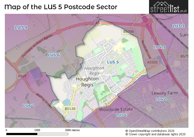 Map of the LU5 5 and surrounding postcode sector