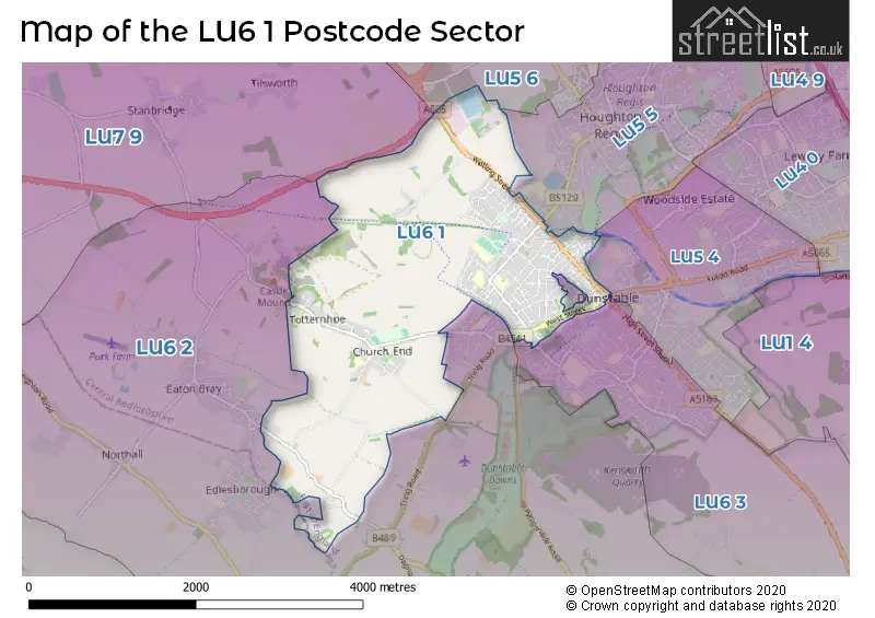 Map of the LU6 1 and surrounding postcode sector