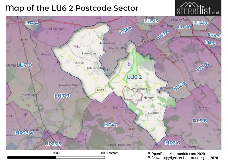Map of the LU6 2 and surrounding postcode sector
