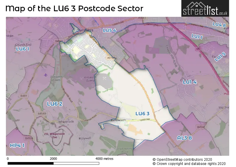 Map of the LU6 3 and surrounding postcode sector