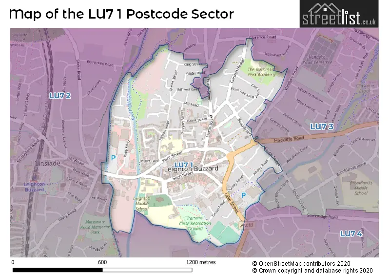 Map of the LU7 1 and surrounding postcode sector