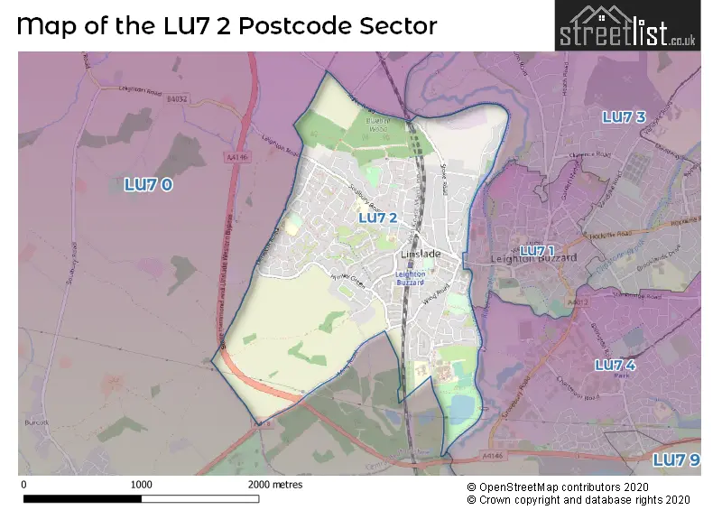 Map of the LU7 2 and surrounding postcode sector