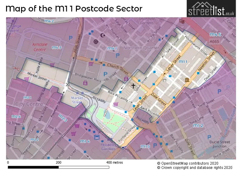 Map of the M1 1 and surrounding postcode sector