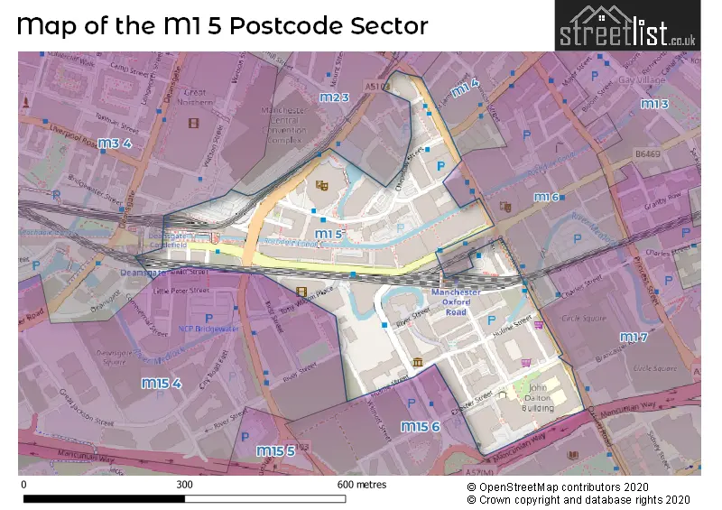 Map of the M1 5 and surrounding postcode sector