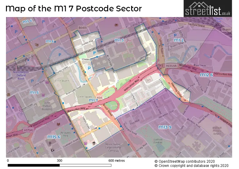 Map of the M1 7 and surrounding postcode sector