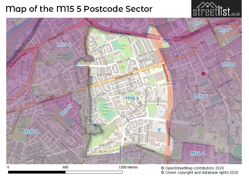 Map of the M15 5 and surrounding postcode sector