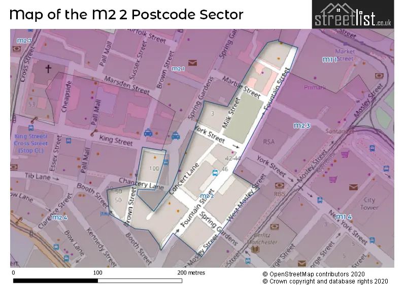 Map of the M2 2 and surrounding postcode sector