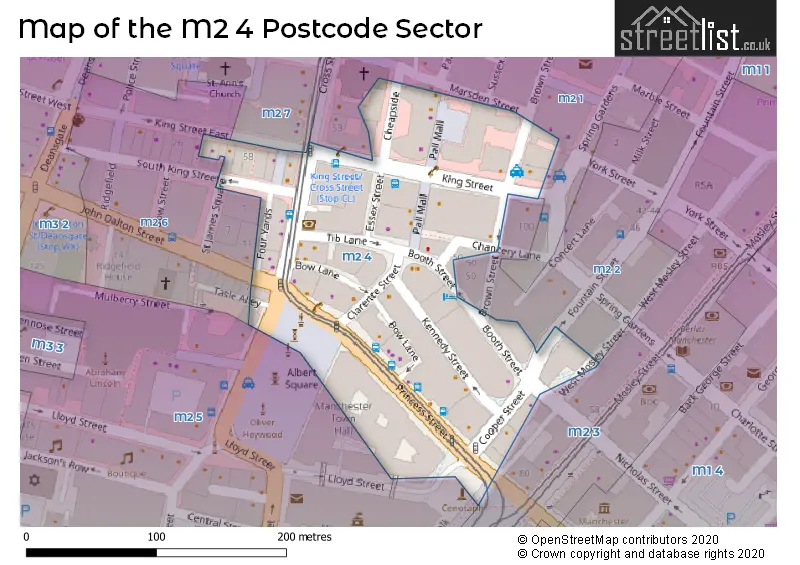 Map of the M2 4 and surrounding postcode sector