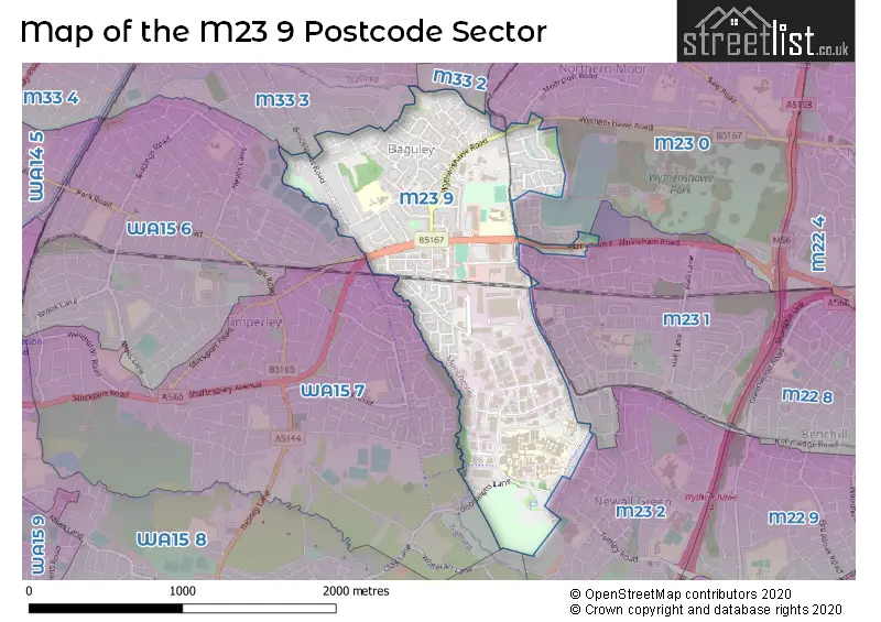 Map of the M23 9 and surrounding postcode sector