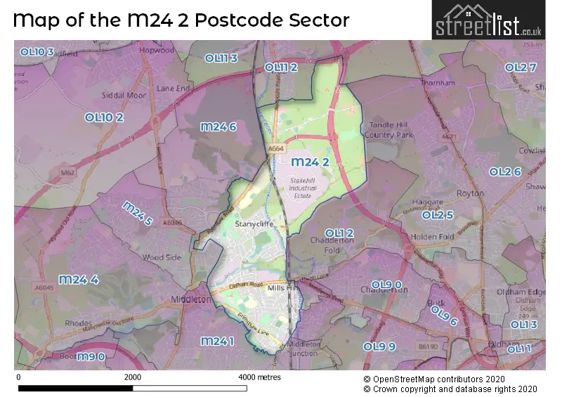 Map of the M24 2 and surrounding postcode sector