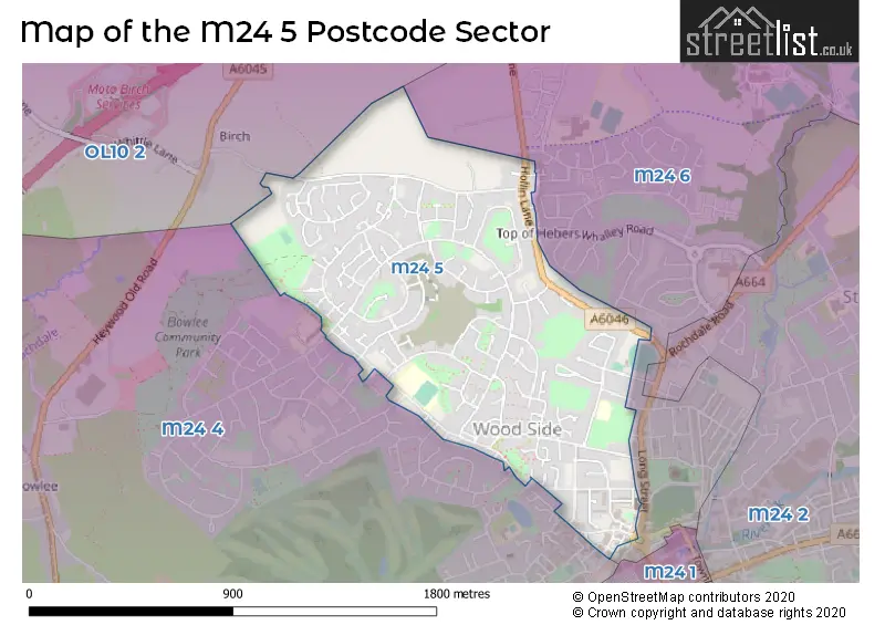 Map of the M24 5 and surrounding postcode sector