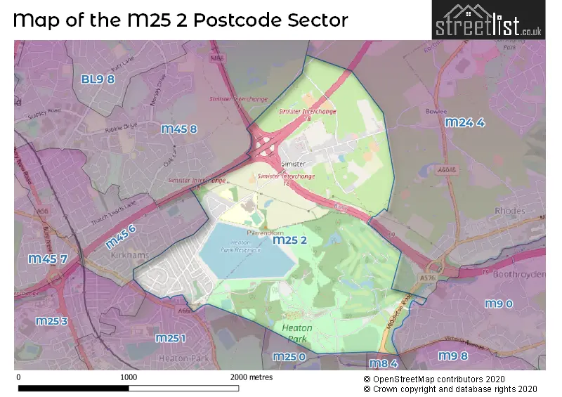 Map of the M25 2 and surrounding postcode sector