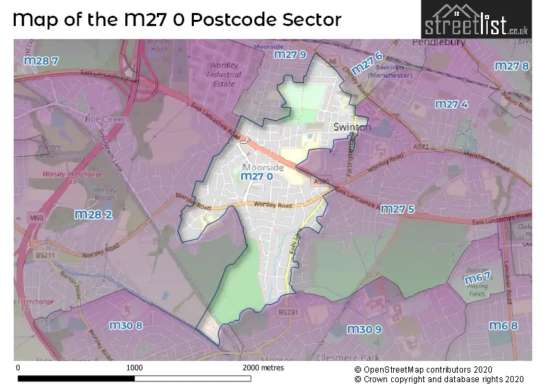 Map of the M27 0 and surrounding postcode sector