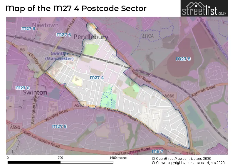 Map of the M27 4 and surrounding postcode sector