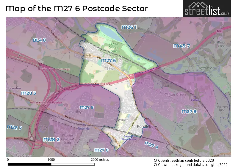 Map of the M27 6 and surrounding postcode sector