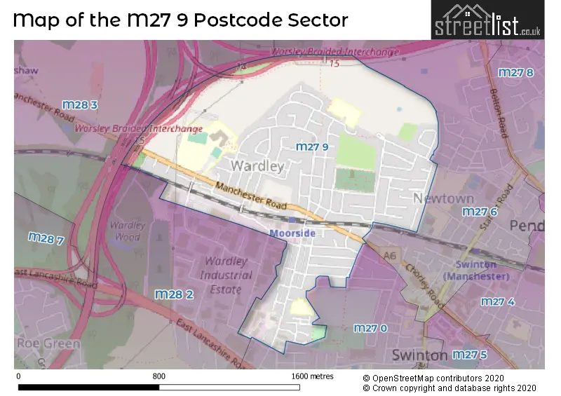 Map of the M27 9 and surrounding postcode sector