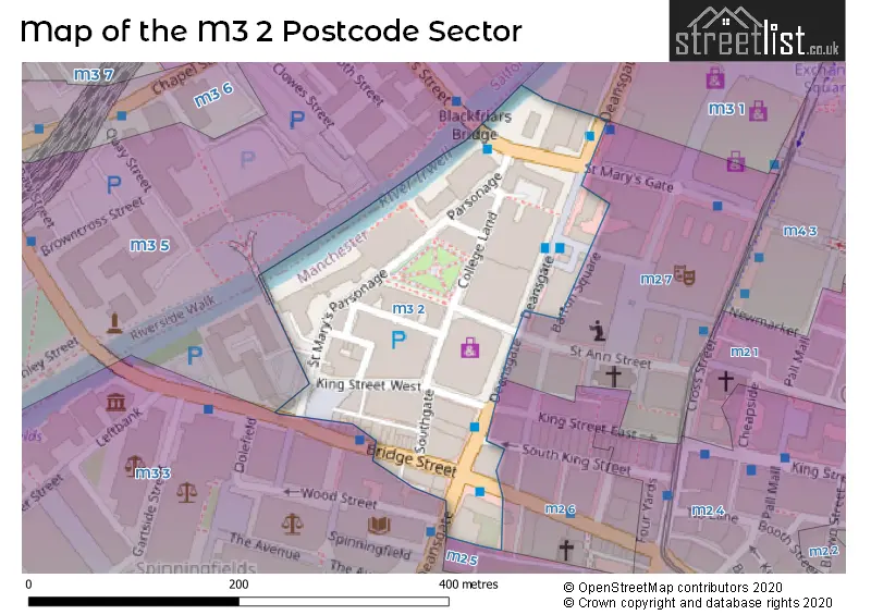 Map of the M3 2 and surrounding postcode sector