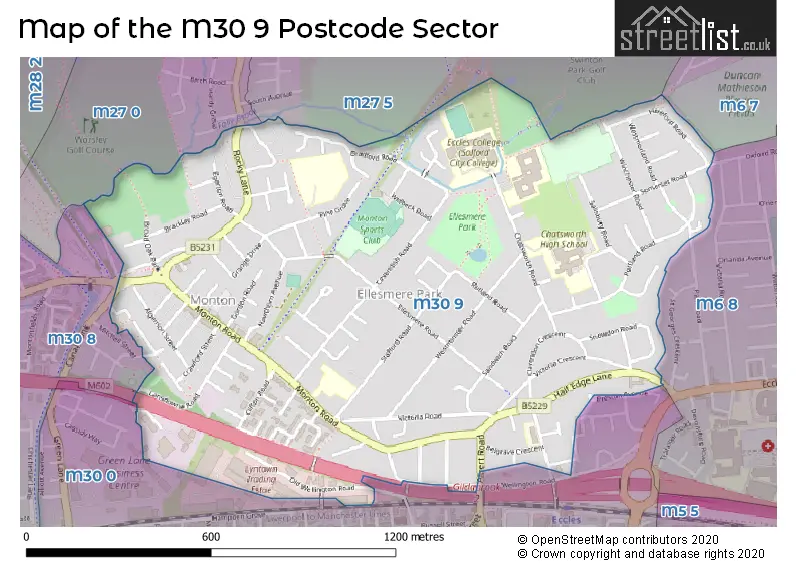 Map of the M30 9 and surrounding postcode sector