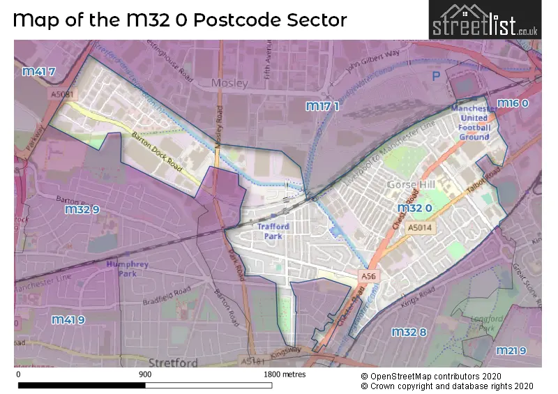 Map of the M32 0 and surrounding postcode sector