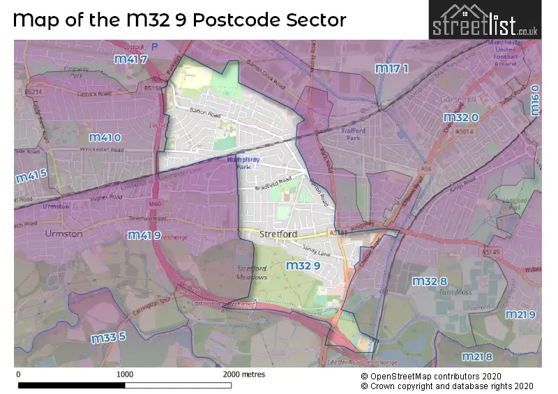 Map of the M32 9 and surrounding postcode sector