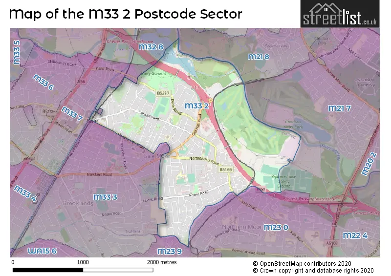 Map of the M33 2 and surrounding postcode sector
