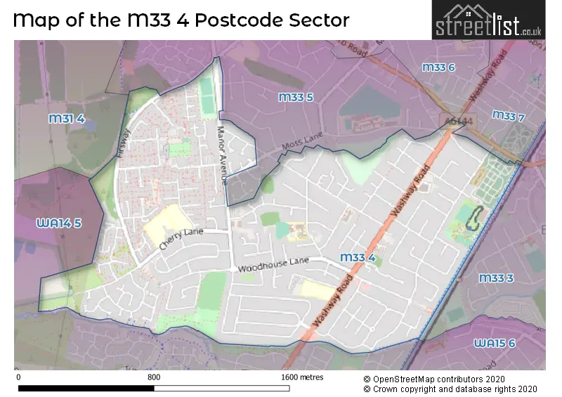 Map of the M33 4 and surrounding postcode sector