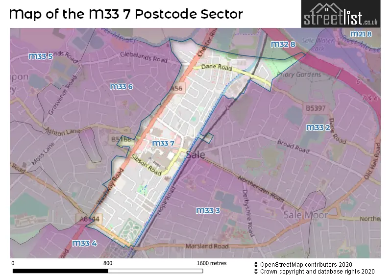 Map of the M33 7 and surrounding postcode sector
