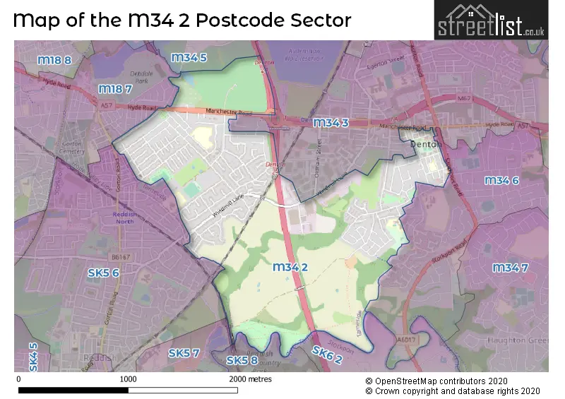 Map of the M34 2 and surrounding postcode sector