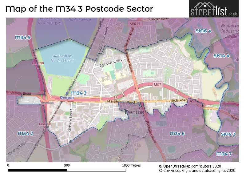 Map of the M34 3 and surrounding postcode sector