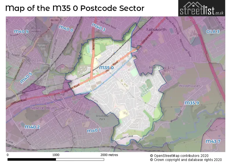 Map of the M35 0 and surrounding postcode sector